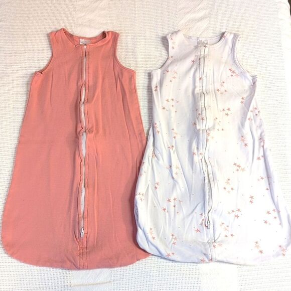Ely's&Co 6-12 Month Pink and White Cotton Zippered Sleep Sacks, set of 2 - Picture 1 of 16